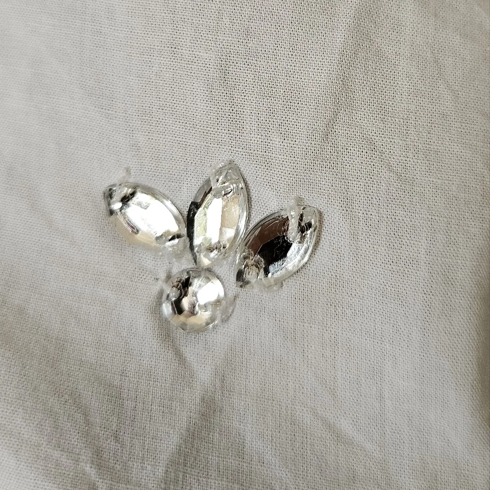 French Connection Rhodes Rhinestone Shirt, Linen White Size Medium - Picture 9 of 11